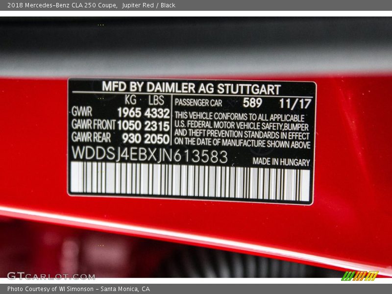 Jupiter Red / Black 2018 Mercedes-Benz CLA 250 Coupe