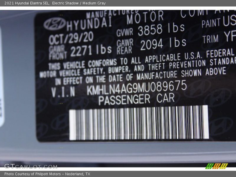 Electric Shadow / Medium Gray 2021 Hyundai Elantra SEL