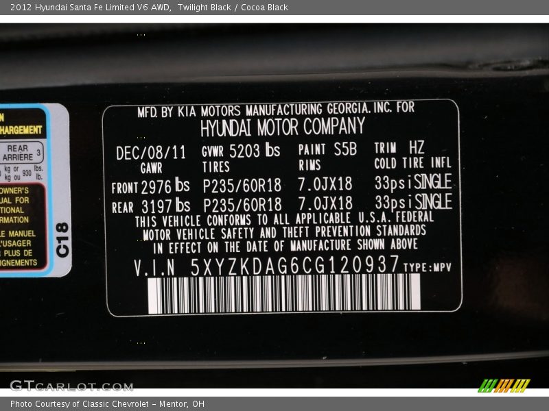 Twilight Black / Cocoa Black 2012 Hyundai Santa Fe Limited V6 AWD