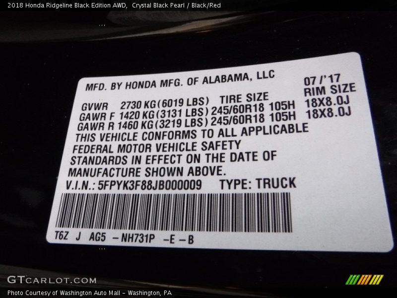 Crystal Black Pearl / Black/Red 2018 Honda Ridgeline Black Edition AWD