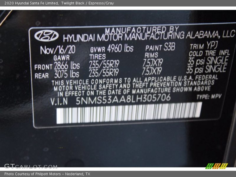 Twilight Black / Espresso/Gray 2020 Hyundai Santa Fe Limited