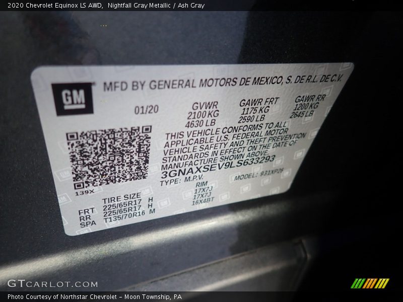 Nightfall Gray Metallic / Ash Gray 2020 Chevrolet Equinox LS AWD