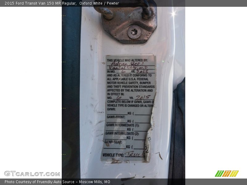 Oxford White / Pewter 2015 Ford Transit Van 150 MR Regular