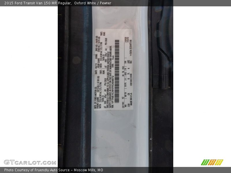 Oxford White / Pewter 2015 Ford Transit Van 150 MR Regular