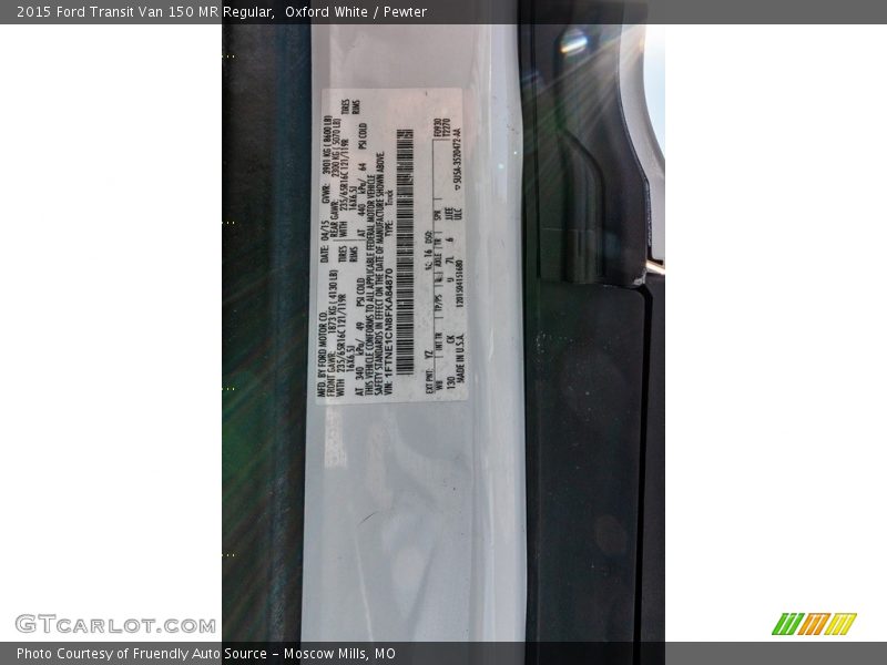Oxford White / Pewter 2015 Ford Transit Van 150 MR Regular