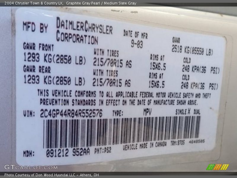 Graphite Gray Pearl / Medium Slate Gray 2004 Chrysler Town & Country LX