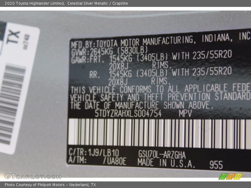 Celestial Silver Metallic / Graphite 2020 Toyota Highlander Limited