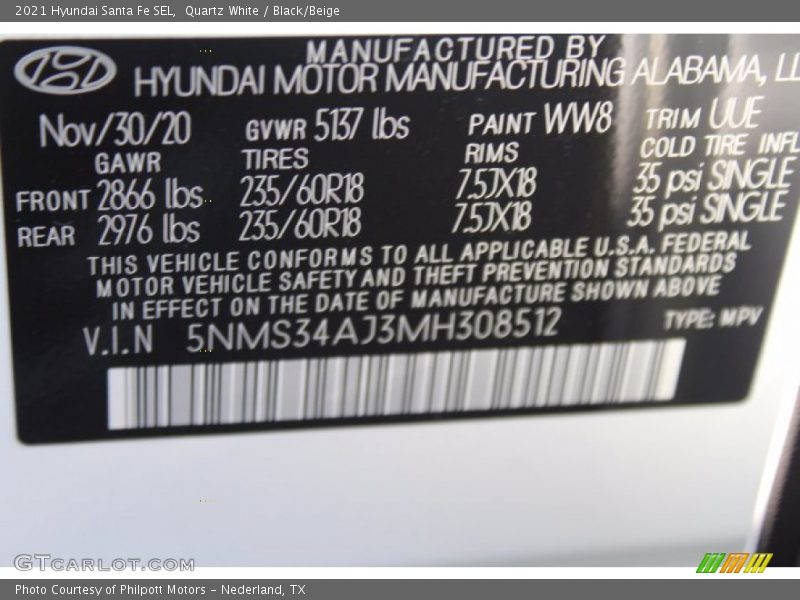 Quartz White / Black/Beige 2021 Hyundai Santa Fe SEL