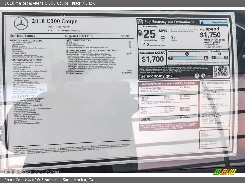 Black / Black 2018 Mercedes-Benz C 300 Coupe