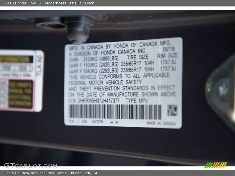 Modern Steel Metallic / Black 2018 Honda CR-V LX