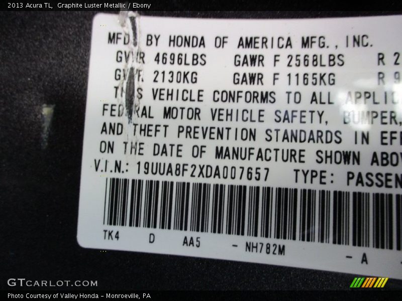 Graphite Luster Metallic / Ebony 2013 Acura TL