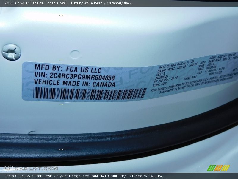 Luxury White Pearl / Caramel/Black 2021 Chrysler Pacifica Pinnacle AWD
