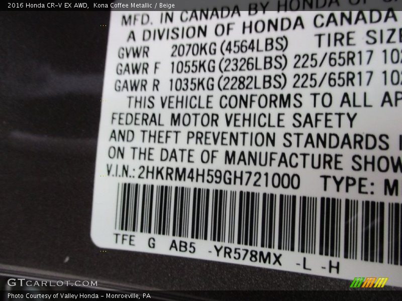 Kona Coffee Metallic / Beige 2016 Honda CR-V EX AWD