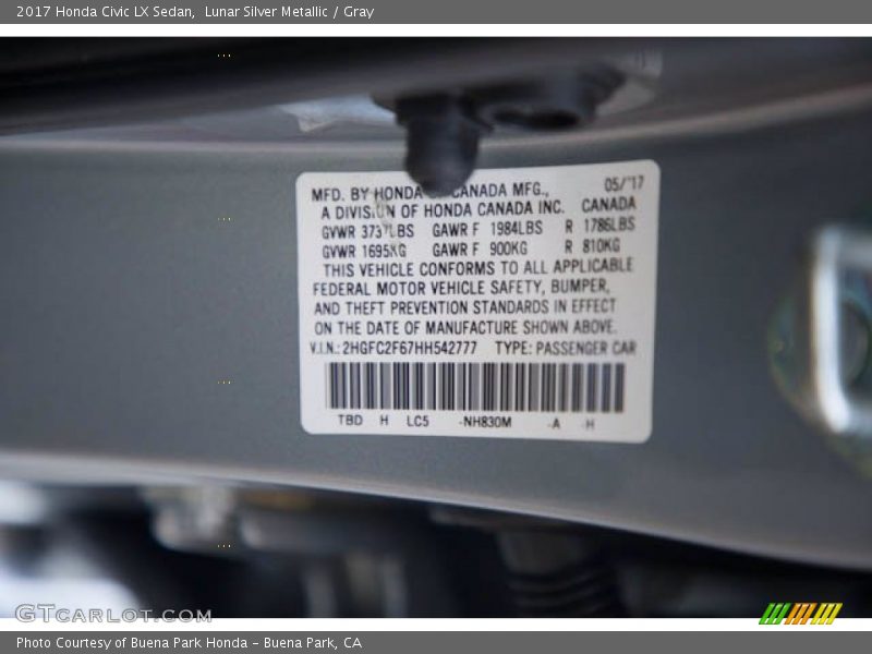 Lunar Silver Metallic / Gray 2017 Honda Civic LX Sedan