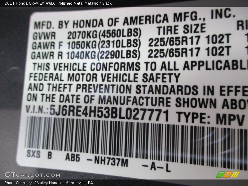 Polished Metal Metallic / Black 2011 Honda CR-V EX 4WD