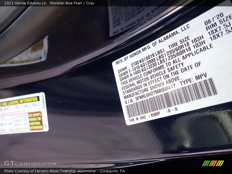 Obsidian Blue Pearl / Gray 2021 Honda Odyssey LX