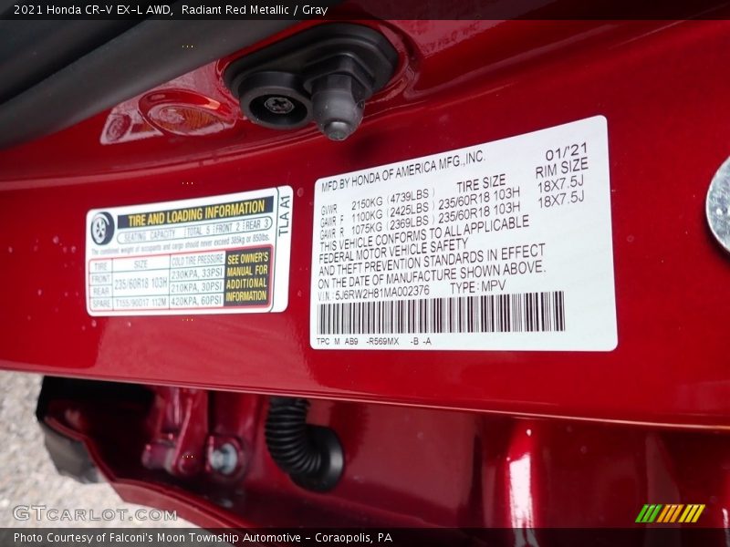 Radiant Red Metallic / Gray 2021 Honda CR-V EX-L AWD