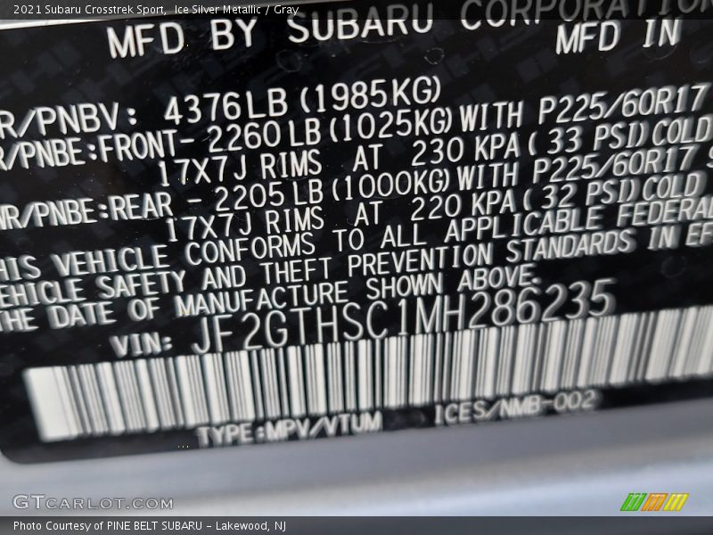 Ice Silver Metallic / Gray 2021 Subaru Crosstrek Sport