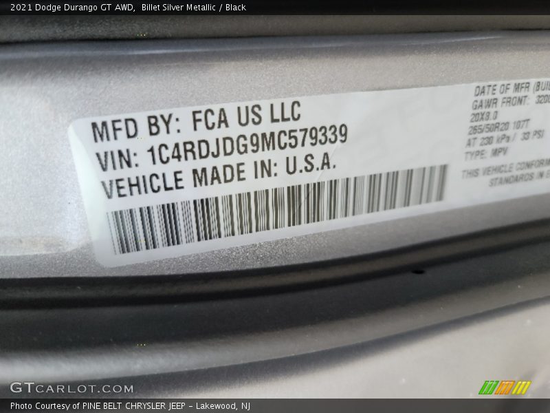 Billet Silver Metallic / Black 2021 Dodge Durango GT AWD
