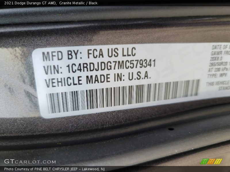 Granite Metallic / Black 2021 Dodge Durango GT AWD