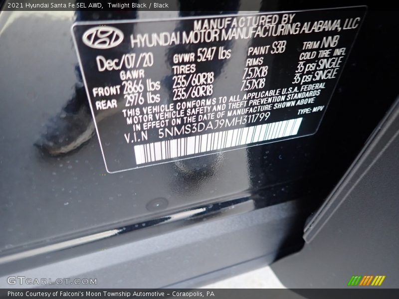 Twilight Black / Black 2021 Hyundai Santa Fe SEL AWD