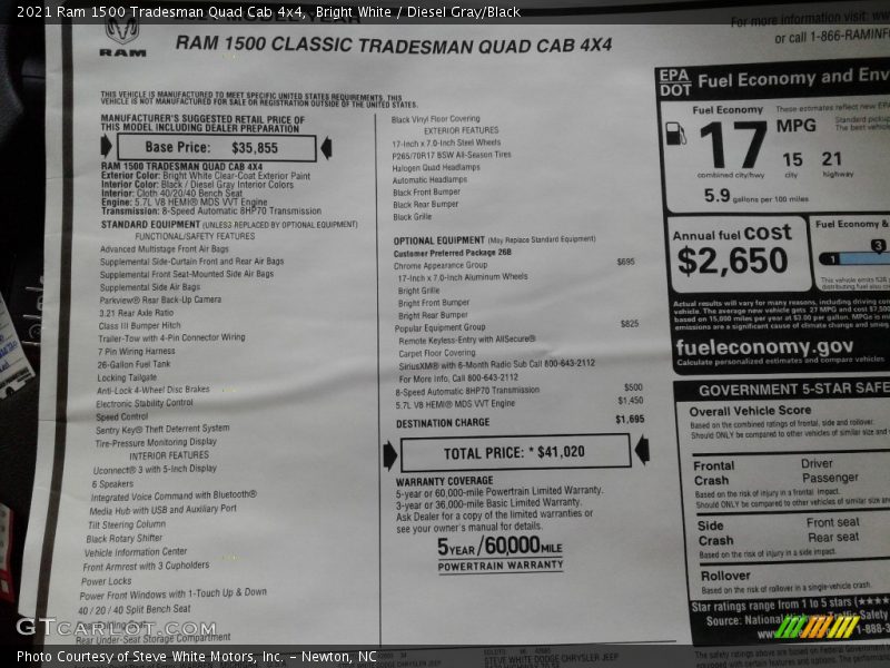 Bright White / Diesel Gray/Black 2021 Ram 1500 Tradesman Quad Cab 4x4