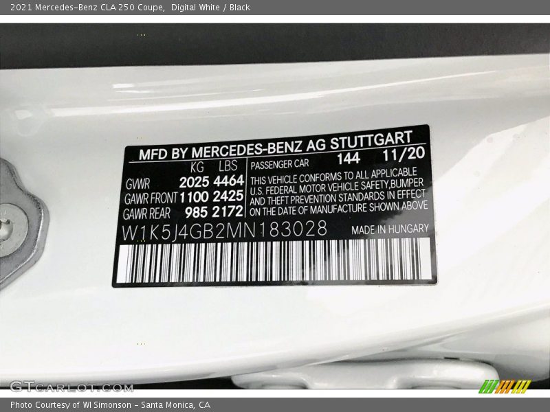 Digital White / Black 2021 Mercedes-Benz CLA 250 Coupe