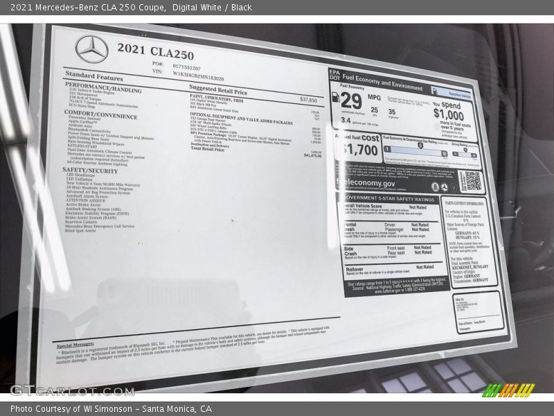 Digital White / Black 2021 Mercedes-Benz CLA 250 Coupe