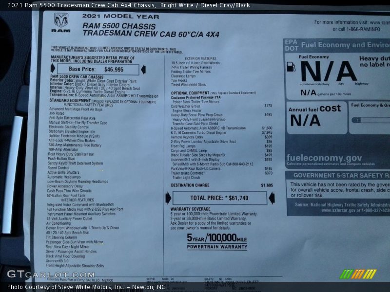  2021 5500 Tradesman Crew Cab 4x4 Chassis Window Sticker