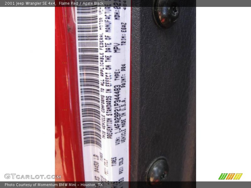 Flame Red / Agate Black 2001 Jeep Wrangler SE 4x4