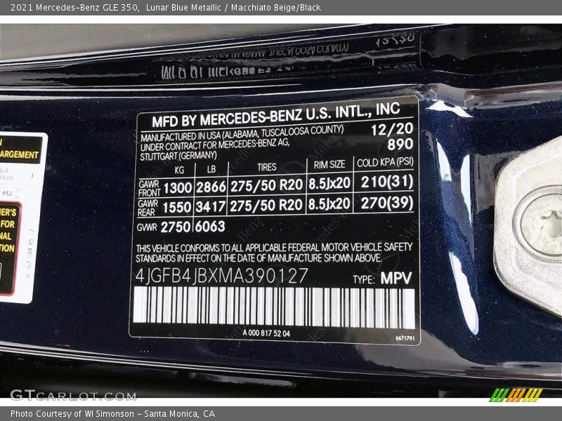 2021 GLE 350 Lunar Blue Metallic Color Code 890