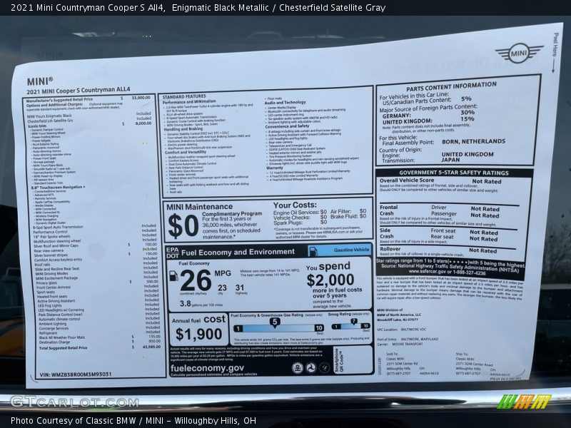  2021 Countryman Cooper S All4 Window Sticker