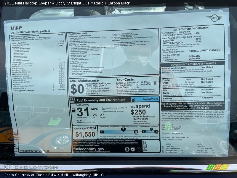 Starlight Blue Metallic / Carbon Black 2021 Mini Hardtop Cooper 4 Door