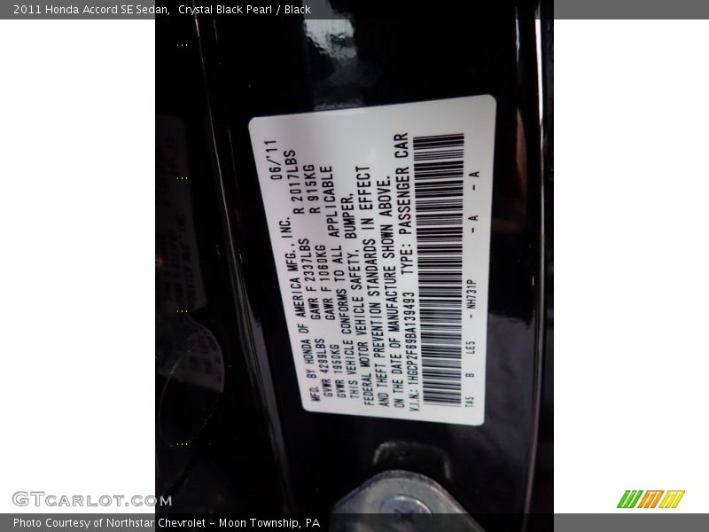 Crystal Black Pearl / Black 2011 Honda Accord SE Sedan