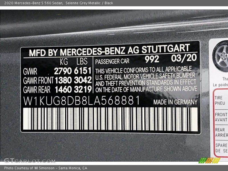 Selenite Grey Metallic / Black 2020 Mercedes-Benz S 560 Sedan