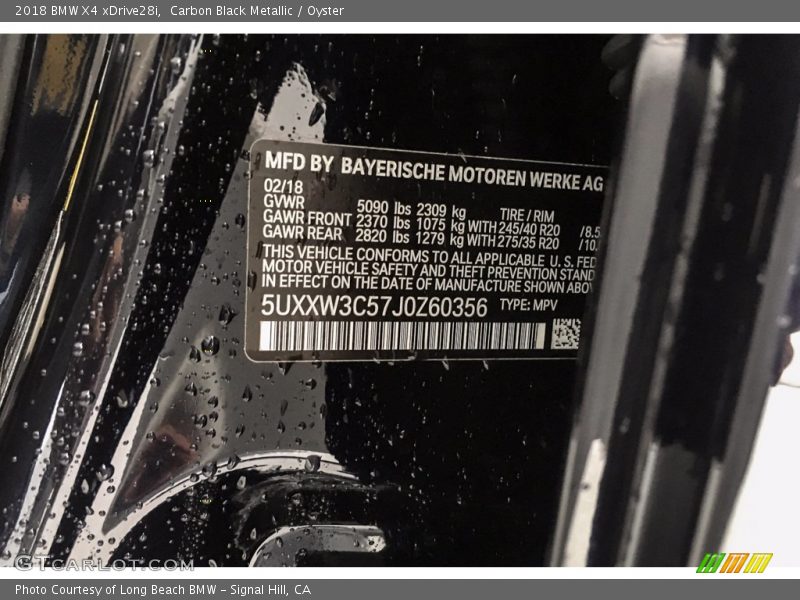 Carbon Black Metallic / Oyster 2018 BMW X4 xDrive28i