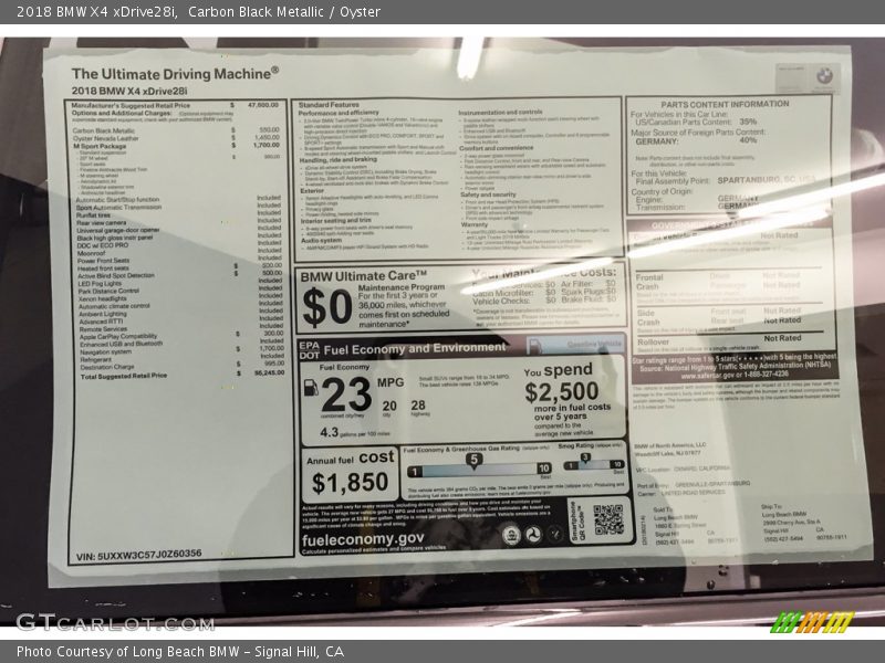 Carbon Black Metallic / Oyster 2018 BMW X4 xDrive28i