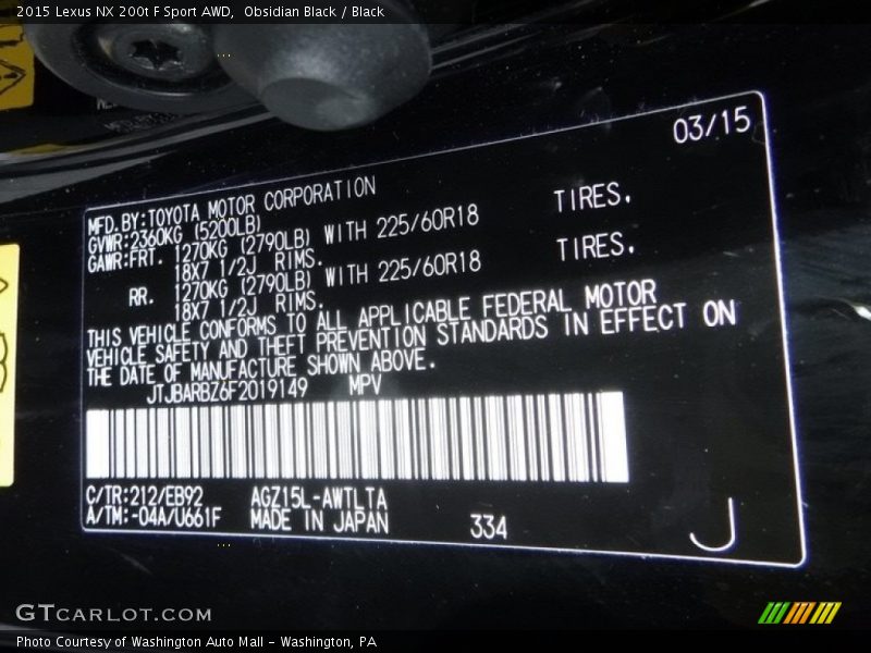 Obsidian Black / Black 2015 Lexus NX 200t F Sport AWD