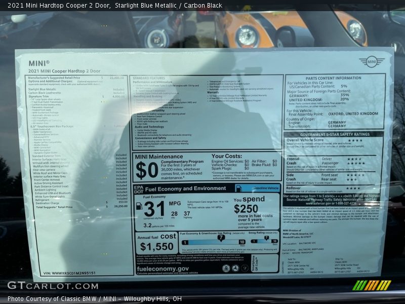 Starlight Blue Metallic / Carbon Black 2021 Mini Hardtop Cooper 2 Door