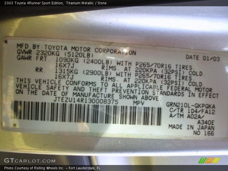 Titanium Metallic / Stone 2003 Toyota 4Runner Sport Edition