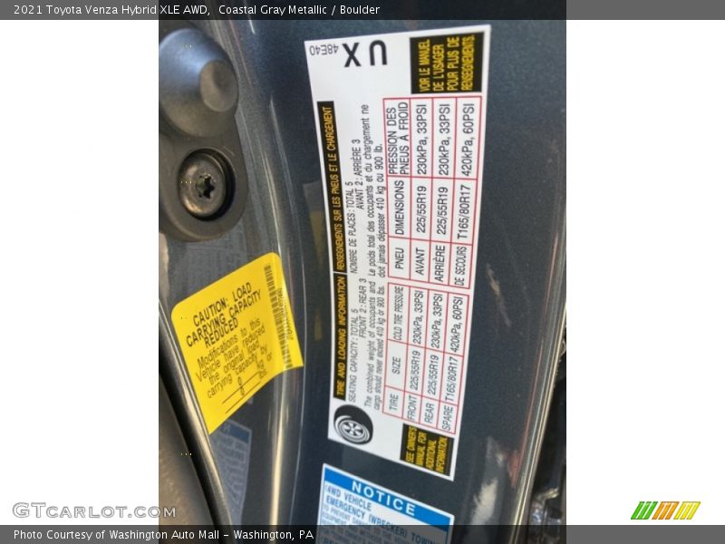 Coastal Gray Metallic / Boulder 2021 Toyota Venza Hybrid XLE AWD