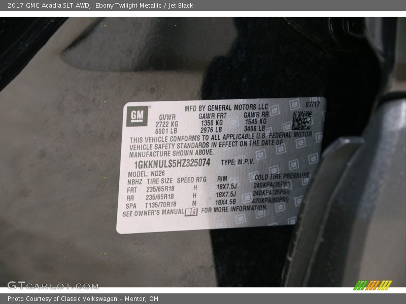 Ebony Twilight Metallic / Jet Black 2017 GMC Acadia SLT AWD