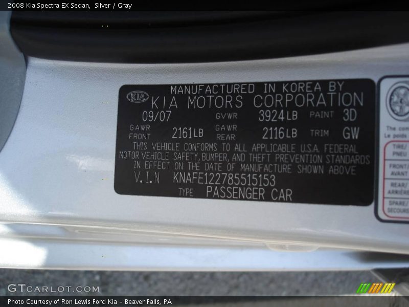 Silver / Gray 2008 Kia Spectra EX Sedan