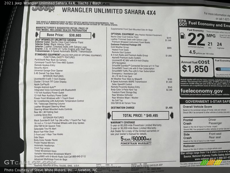  2021 Wrangler Unlimited Sahara 4x4 Window Sticker