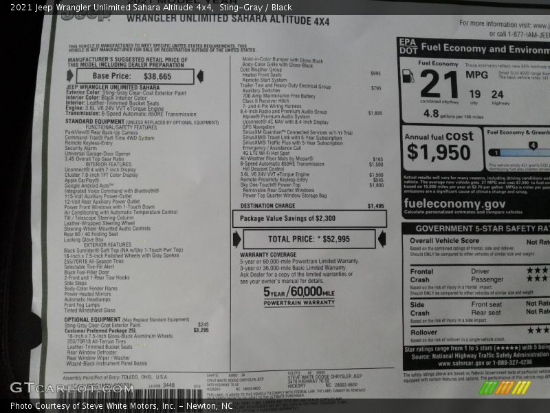 Sting-Gray / Black 2021 Jeep Wrangler Unlimited Sahara Altitude 4x4