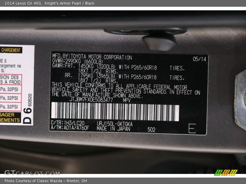 Knight's Armor Pearl / Black 2014 Lexus GX 460