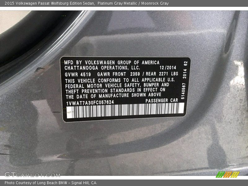 Platinum Gray Metallic / Moonrock Gray 2015 Volkswagen Passat Wolfsburg Edition Sedan