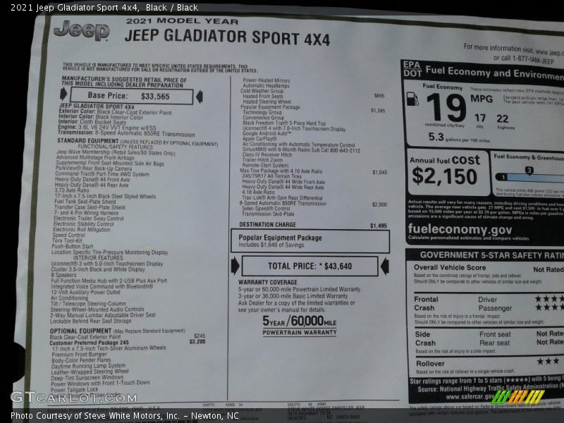 Black / Black 2021 Jeep Gladiator Sport 4x4