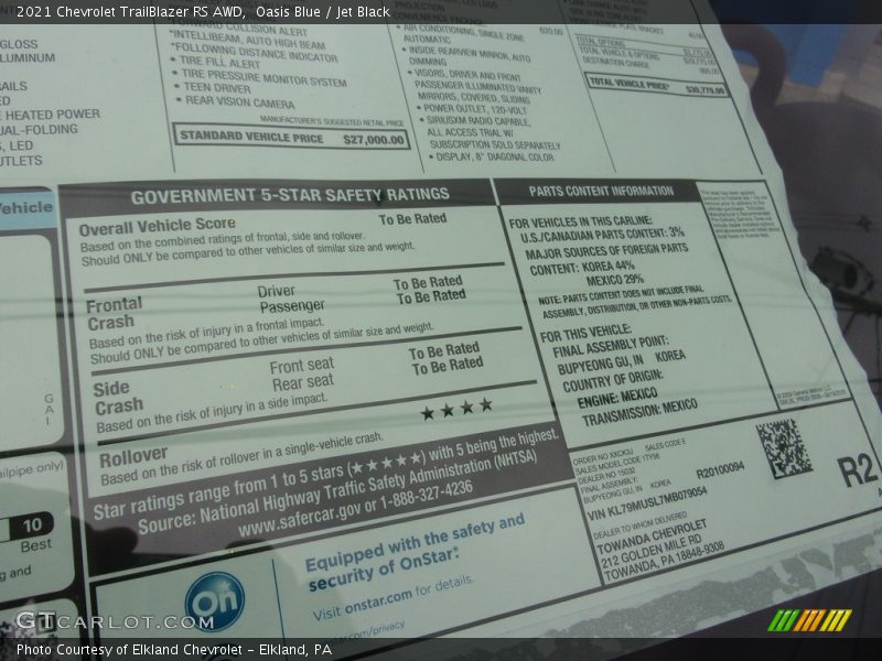 Oasis Blue / Jet Black 2021 Chevrolet TrailBlazer RS AWD