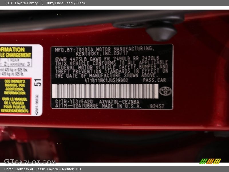 Ruby Flare Pearl / Black 2018 Toyota Camry LE